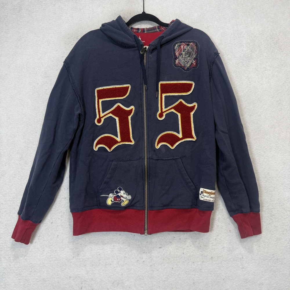 Disney Parks Hoodie Mens Small Blue Disneyland 55 Mickey Mouse Full Zip Fleece